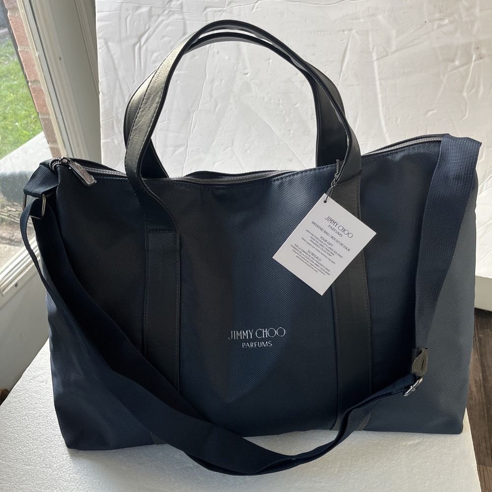 Jimmy Choo Parfums Navy Duffle Weekender Bag W/ Shoulder Strap Travel Tote New - Picture 3 of 16